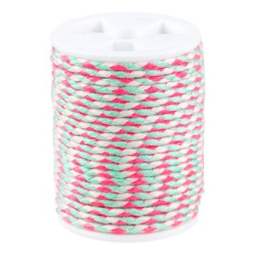 Cordon à Bijoux Tressé en Polycoton 4 brins (1.5 mm) Neon Pink (4 mètres)