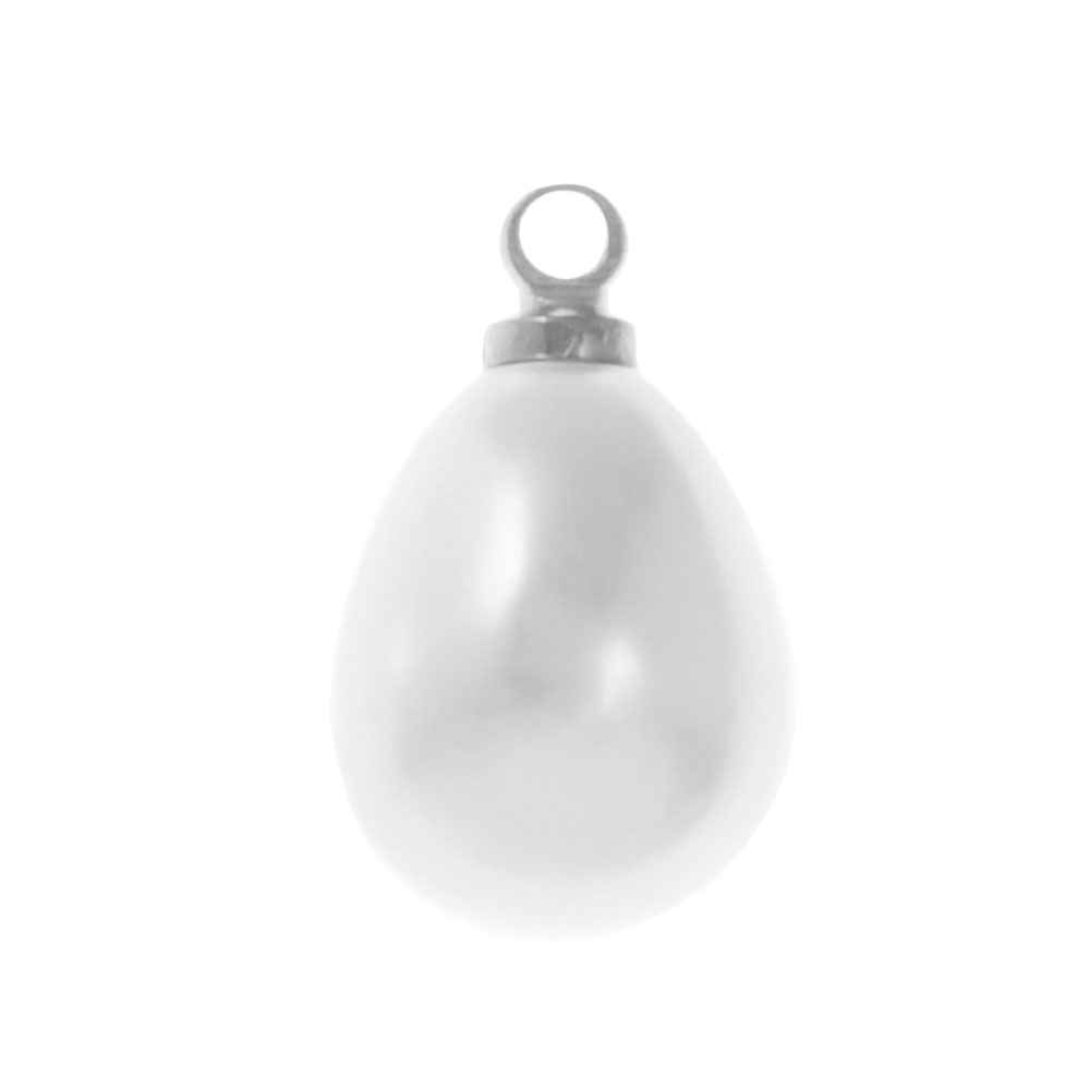 Breloque en Résine Perle Goutte (13 x 8 mm) White-Argent Antique (10 pièces)